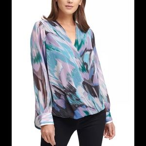 DKNY Printed Surplice Blouson Top NWT Size XL